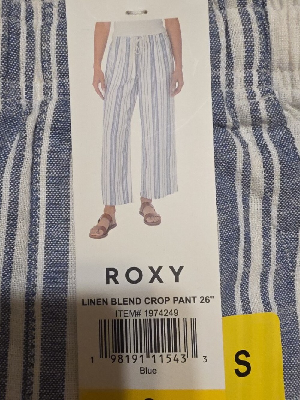 Roxy Blue and White Striped Linen-Blend Crop Pants - Picture 2 of 2